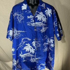 Royal Creations Hawaii Mens XXXL Blue Hawaiian Islands Map Shirt 3XL